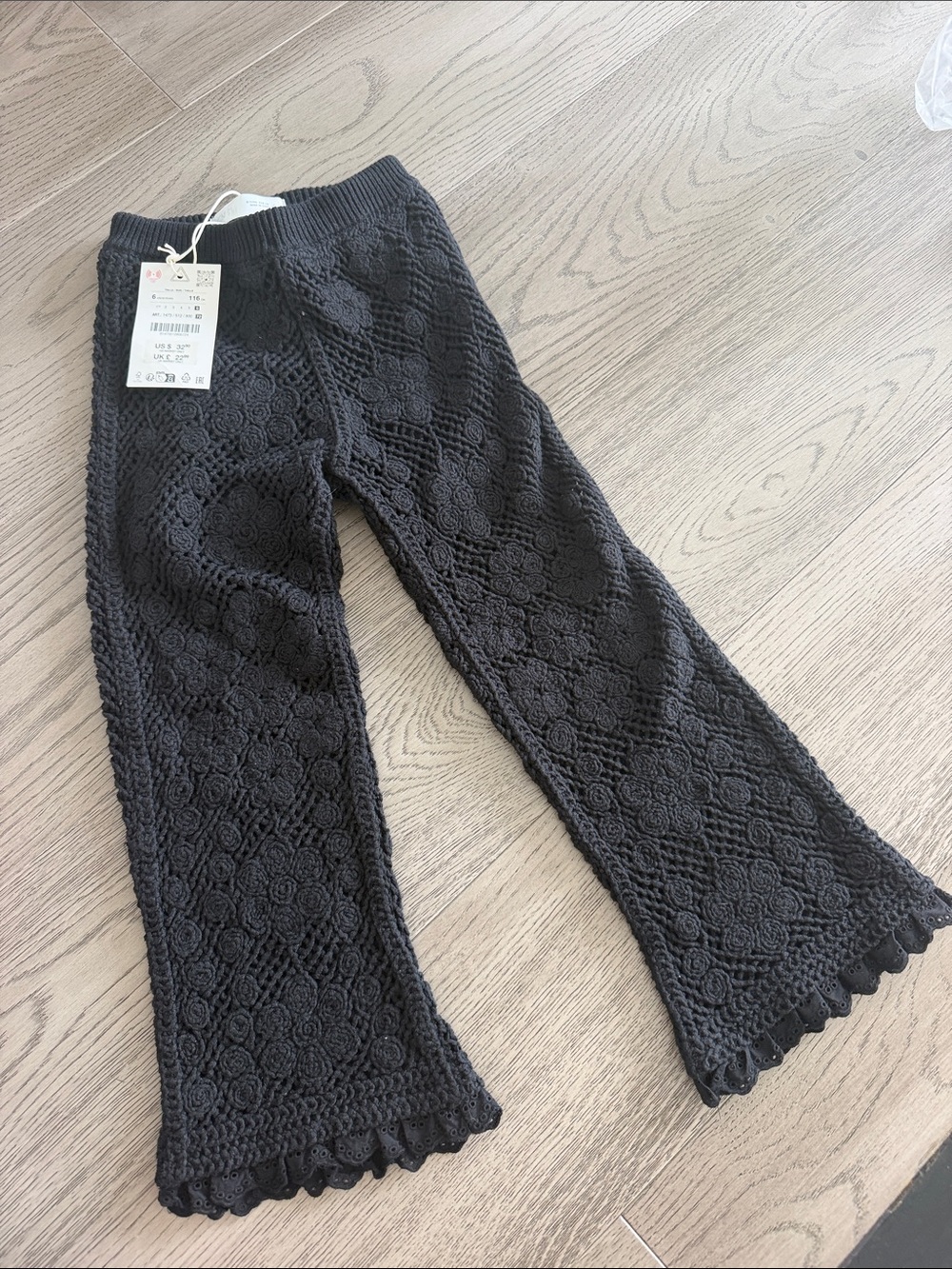 Zara Kids Black Crochet Knit Flared Pants